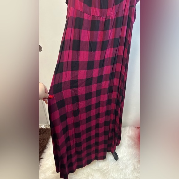 Torrid Burgundy Blaek Gingham Plaid Challis High Low Maxi Dress Sz 4 - Picture 7 of 16